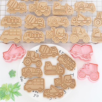 8 бр./компл. Инженерен камион Резачки за бисквитки Пластмасови 3D анимационни форми за пресовани бисквити Печат за бисквитки Кухня за печене на сладкиши Съдове за печене