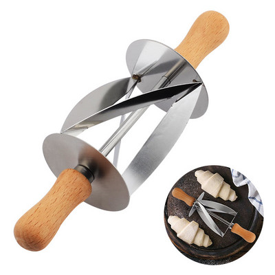 1 τεμ. Κόφτης από ανοξείδωτο χάλυβα για την παρασκευή κρουασάν μαχαίρι ζύμης σε τροχό ψωμιού Μαχαίρι ζαχαροπλαστικής Ξύλινη λαβή Μαχαίρι κουζίνας
