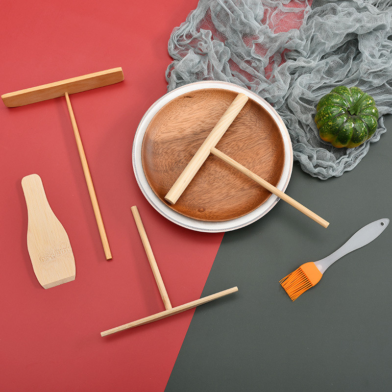 5 vnt / rinkinys T formos „pasidaryk pats“ blynų indai Krepų nepridegantis medinis skleistuvas ir mentele, grėblys, tepamas pyragas Blynų įrankiai