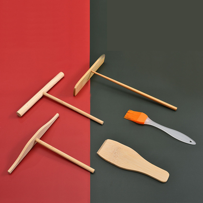 5 vnt / rinkinys T formos „pasidaryk pats“ blynų indai Krepų nepridegantis medinis skleistuvas ir mentele, grėblys, tepamas pyragas Blynų įrankiai