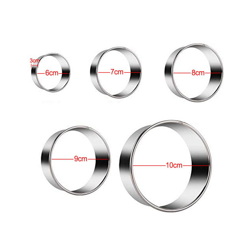 5 τμχ Σετ Κόφτες Μπισκότων Στρογγυλός Κόφτης Μπισκότων Φόρμα για τηγανίτες από ανοξείδωτο ατσάλι Περιτύλιγμα Φόρμα μπισκότου Φόρμα μπισκότων Αγγλικό δαχτυλίδι για μάφιν