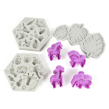 Forest Lion Animal Cookie Mould Turtle Leaves Fondant Biscuit Stamp Mold For Kids Jungle Birthday Hawaii Party Baking Cake Decor