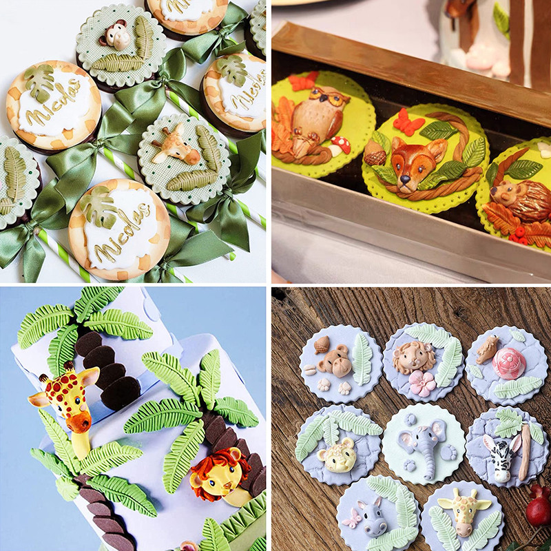 Leu de pădure Mucegai pentru prăjituri cu animale, frunze țestoase, matriță pentru ștampila pentru biscuiți, pentru copii, junglă, ziua de naștere, petrecere, coacere, decor tort