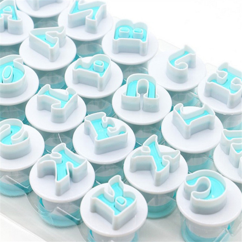 26 tähestiku numbrit Fondant koogi kaunistuskomplekt küpsise küpsisevormi trükkimine survejäätis lõikur vorm