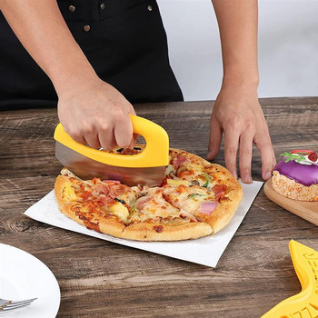 Преносим нож за пица Чопър за храна Супер остър нож за пица от неръждаема стомана със защитна обвивка Многофункционален нож за пица