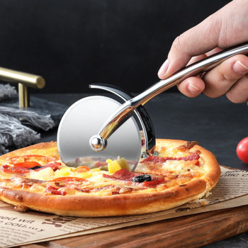 Резачка за пица от неръждаема стомана, едно колело, торта, хляб, пайове, кръгъл нож, дръжка от цинкова сплав, кухненски инструменти за печене, резачка за пица