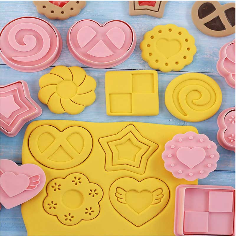 Küpsiselõikurid 8 tk/komplekt Moosivõileib Moosivõileib Plastikust 3D Vajutatav biskviitvorm Küpsisetempel Köök Küpsetamine Kondiitritooted Küpsetusnõud