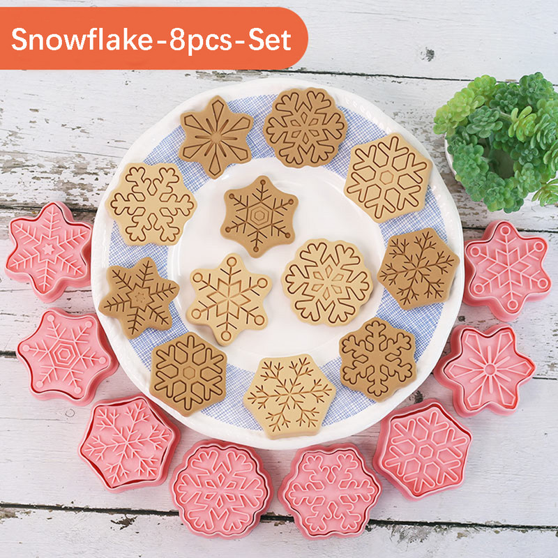 8 bucăți/set Forme pentru prăjituri de Crăciun 3D de desene animate presabile pentru biscuiți de Crăciun matriță din rășină pentru prăjituri de bucătărie, coacere, patiserie, instrument de copt