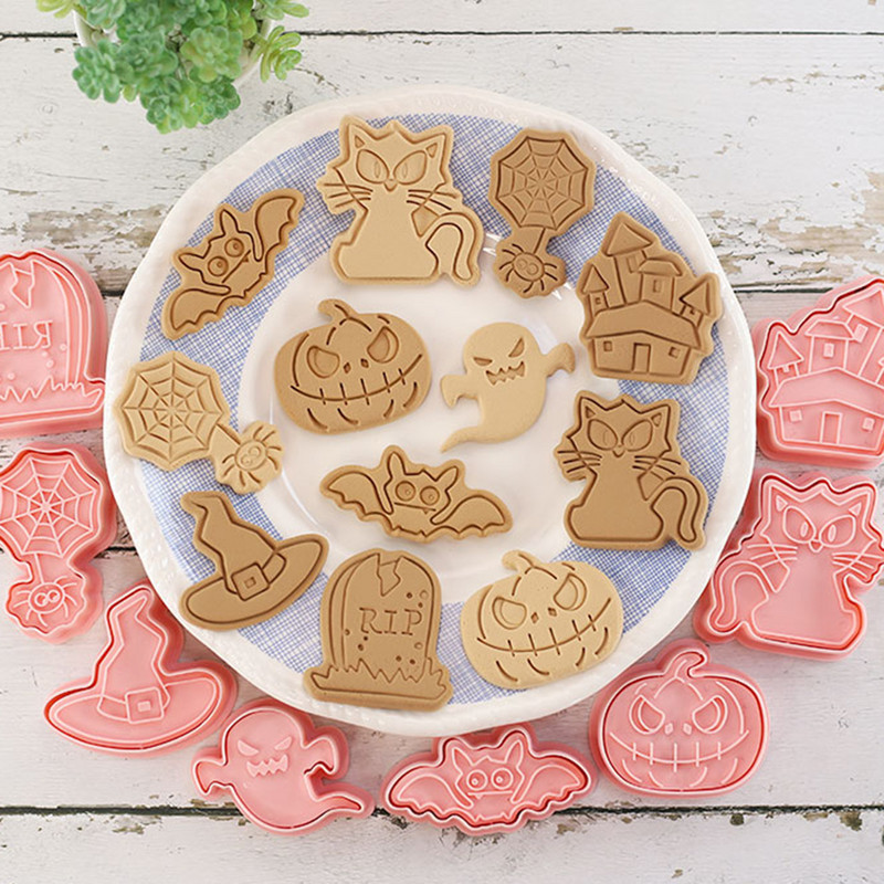 8 bucăți/set Forme pentru prăjituri de Crăciun 3D de desene animate presabile pentru biscuiți de Crăciun matriță din rășină pentru prăjituri de bucătărie, coacere, patiserie, instrument de copt