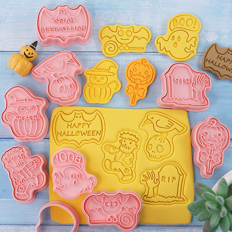 8 bucăți/set Forme pentru prăjituri de Crăciun 3D de desene animate presabile pentru biscuiți de Crăciun matriță din rășină pentru prăjituri de bucătărie, coacere, patiserie, instrument de copt