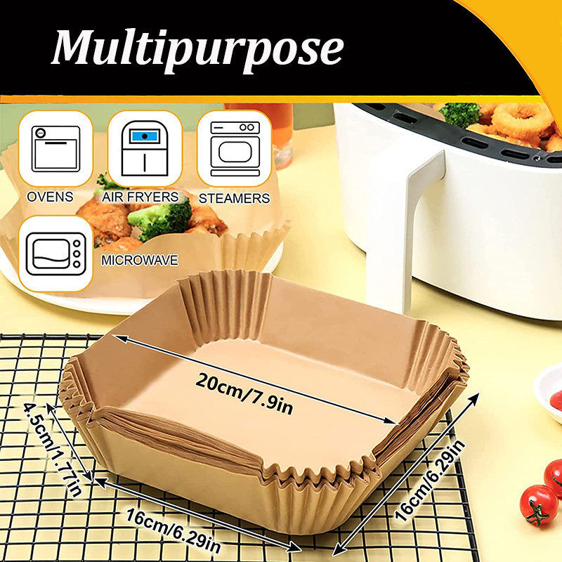 50/100Pcs Air Fryer Χαρτί μίας χρήσης Αξεσουάρ Air Fryer Τετράγωνο στρογγυλό αντικολλητικό στρώμα με επένδυση λαδιού για ψήσιμο φούρνου κουζίνας