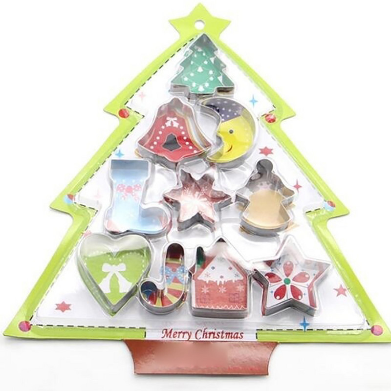 10 ΤΕΜ/Σετ Χριστουγεννιάτικα Κόφτες για Μπισκότα από ανοξείδωτο ατσάλι Xmas Tree Star House Bells Snowflake Baking Cake Μπισκότο Φοντάν