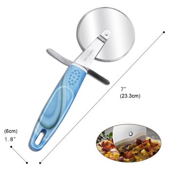 Резачка от неръждаема стомана Нож за пица Инструменти за торта Колела за пица Ножици Идеални за пица Хляб Пайове Вафли и бисквити от тесто