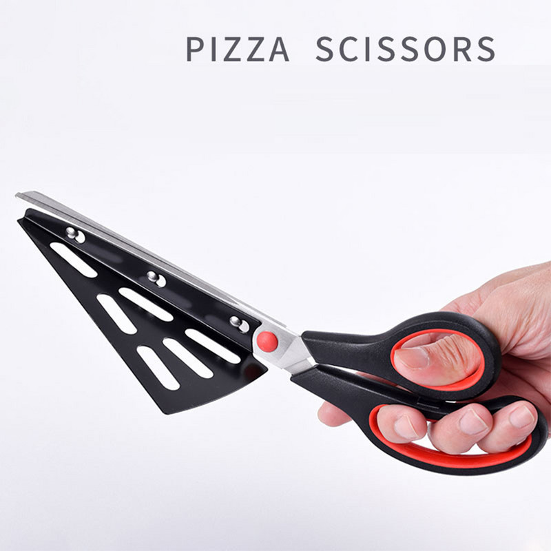 Foarfecă pentru pizza 2 în 1, multifuncțională din oțel inoxidabil, foarfecă pentru clătite, spatulă detașabilă, accesorii pentru coacere, instrument de bucătărie