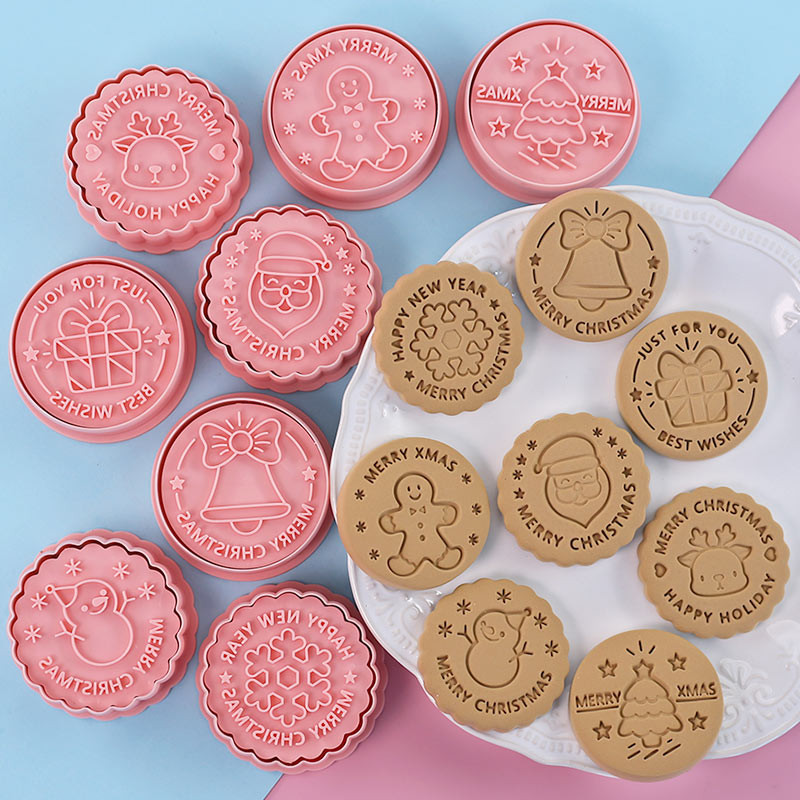 8 bucăți/set 3D tăietori de prăjituri de Crăciun matriță de biscuiți din plastic pentru desene animate ștampile pentru prăjiturele presabile pentru decorarea de Anul Nou de Crăciun articole de patiserie