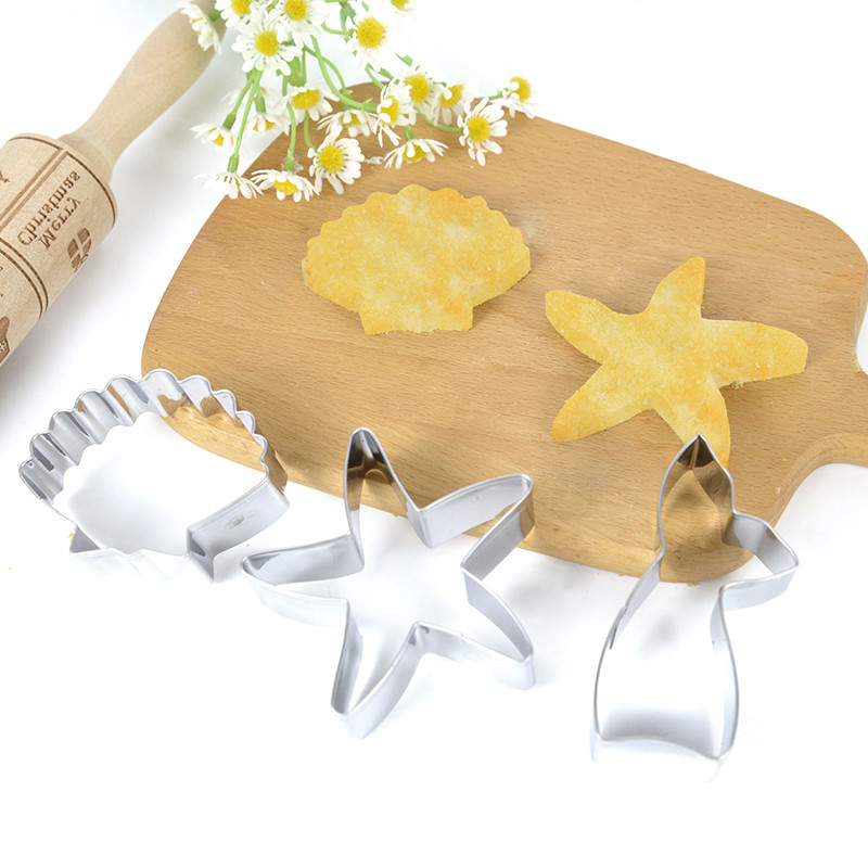 3 τεμάχια/παρτίδα Ωκεανός Ιππόκαμπος Αστερίας φόρμα κοπής μπισκότων κάτω από τη θάλασσα Γοργόνα Διακόσμηση πάρτι γενεθλίων DIY Εργαλείο ψησίματος για μπισκότα τούρτας