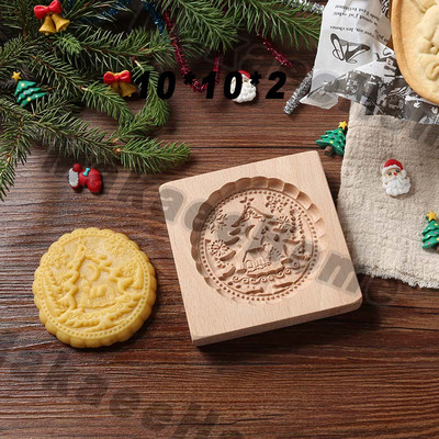 Drveni kalup za kolačiće 3d božićni kalupi za kolače Rezač za kekse Kalupi za reljefne kalupe za kolače i kolače Moldes Galletas Press