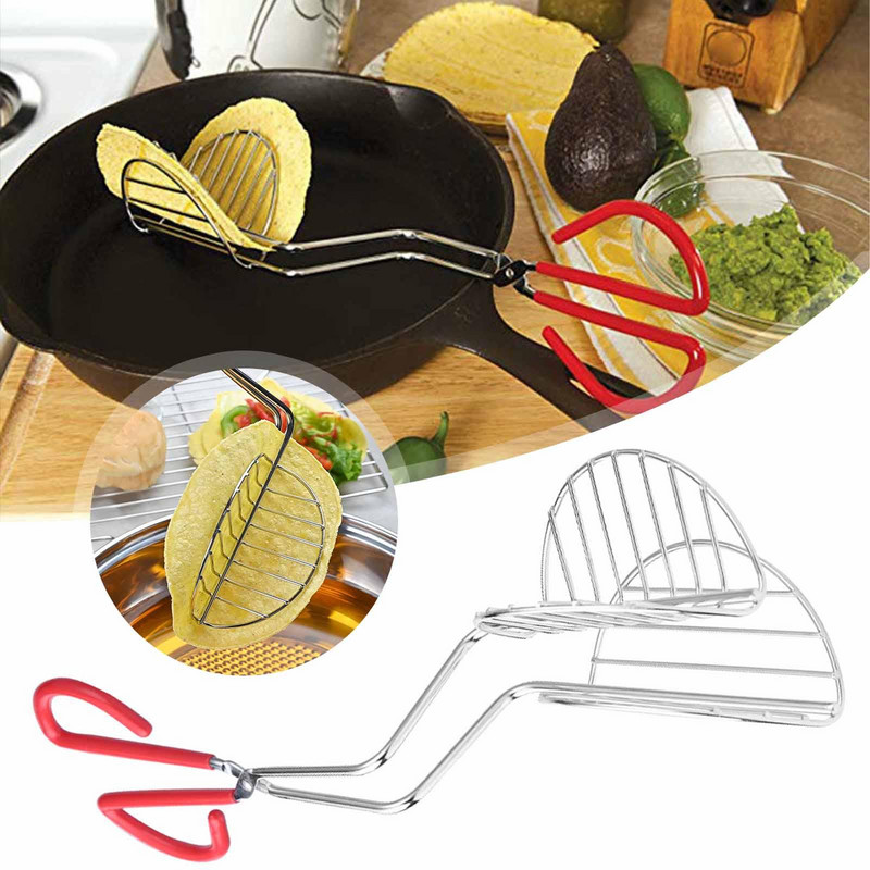 Dispozitiv pentru tortilla prăjită din oțel inoxidabil Cleste placate cu mâner din cauciuc Chipsuri de cartofi prăjiți Forme de presare Accesorii pentru bucătărie