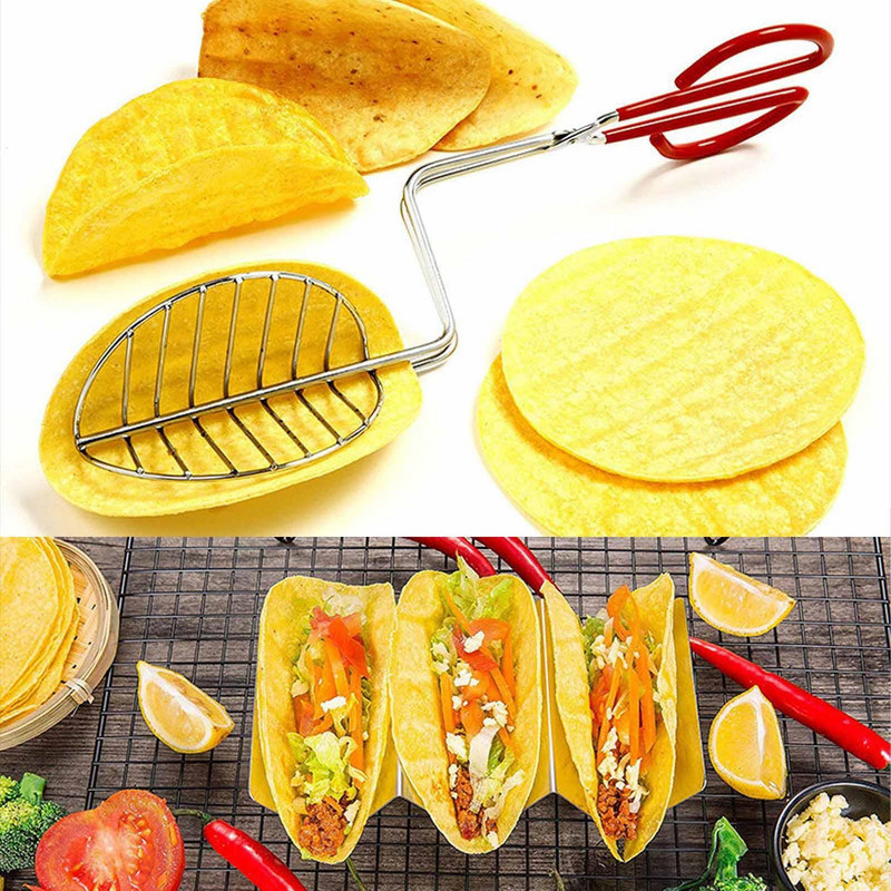 Dispozitiv pentru tortilla prăjită din oțel inoxidabil Cleste placate cu mâner din cauciuc Chipsuri de cartofi prăjiți Forme de presare Accesorii pentru bucătărie