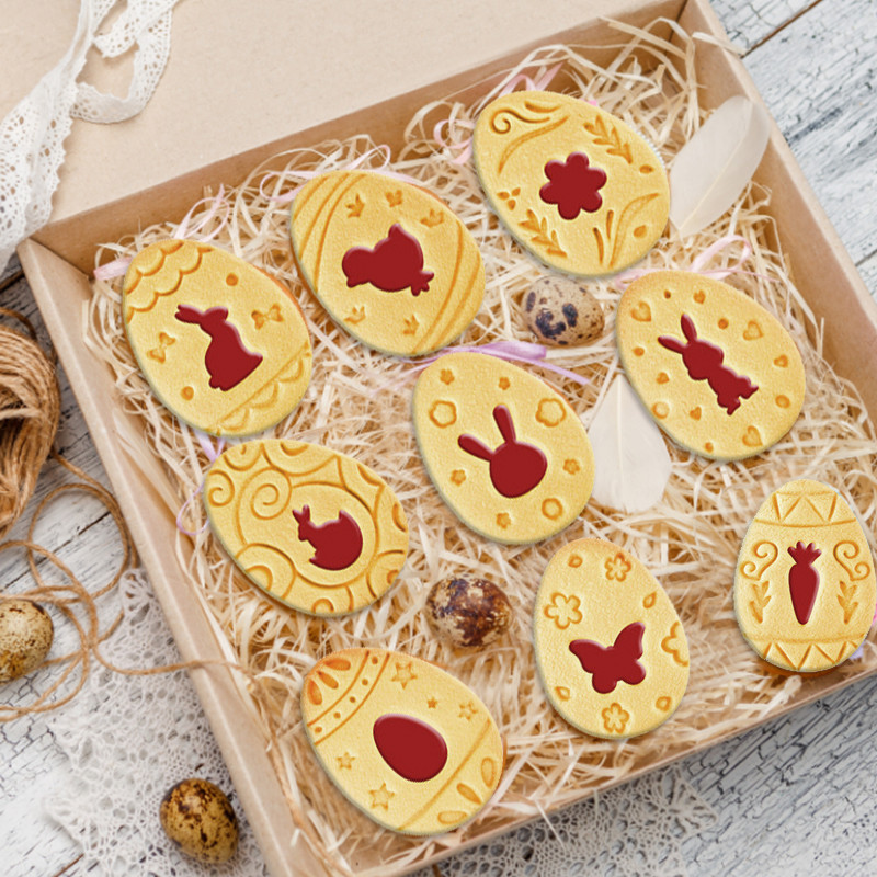 9 τεμ. Πασχαλινή φόρμα κουνελιού για μπισκότο πλαστικό λαγουδάκι κόφτης μπισκότων αυγών σφραγίδα ανάγλυφη τούρτα ζαχαροπλαστικής για το Πάσχα Εργαλεία διακόσμησης ψησίματος