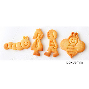 Set de 4 bucăți de tăietor de prăjituri cu flori de animale din desene animate, matriță pentru prăjituri cu piston, pentru prăjituri cu fondant, pentru ștampila de flori de animale, unelte pentru patiserie