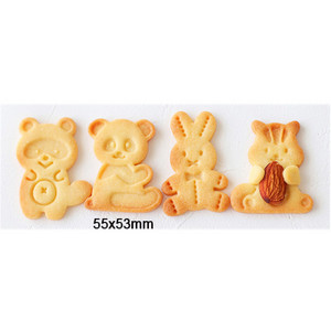 Set de 4 bucăți de tăietor de prăjituri cu flori de animale din desene animate, matriță pentru prăjituri cu piston, pentru prăjituri cu fondant, pentru ștampila de flori de animale, unelte pentru patiserie