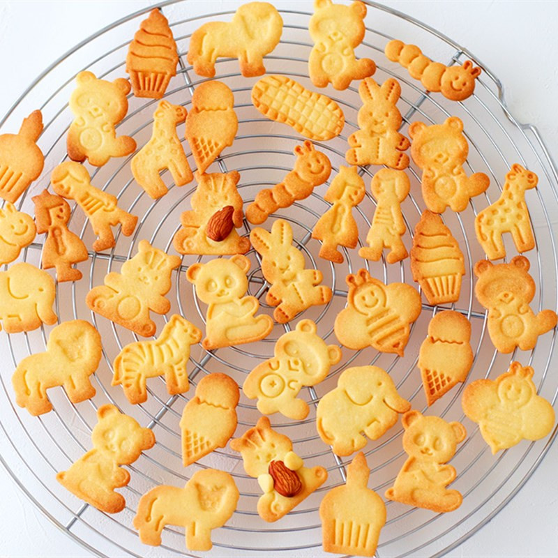 Set de 4 bucăți de tăietor de prăjituri cu flori de animale din desene animate, matriță pentru prăjituri cu piston, pentru prăjituri cu fondant, pentru ștampila de flori de animale, unelte pentru patiserie