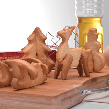 Коледна джинджифилова къща Комплект форми за бисквитки 3D Форма за бисквити от неръждаема стомана Форма за фондан Инструмент за печене Парти декорация