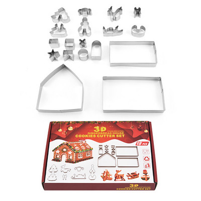 Χριστουγεννιάτικο Σετ κόφτη μπισκότων σπιτιού μελόψωμο 3D από ανοξείδωτο ατσάλι Φόρμα μπισκότων Φοντάν Εργαλείο ψησίματος Διακοσμητικό πάρτι