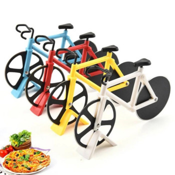 Велосипедни ножове за рязане на пица с кутия Незалепващо двуколело с форма на велосипед Държач за ножове за рязане на пица Инструменти за пица от неръждаема стомана