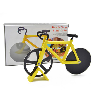 Bike pitsa lõikuri noad kastiga Mittekleepuvad kaherattalised jalgratta kujuga pitsa lõikamisnoa hoidik roostevabast terasest pitsatööriistad