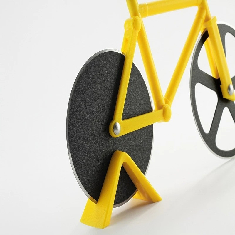 Bike pitsa lõikuri noad kastiga Mittekleepuvad kaherattalised jalgratta kujuga pitsa lõikamisnoa hoidik roostevabast terasest pitsatööriistad