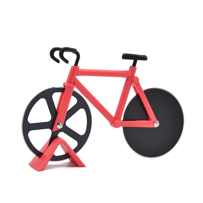 Bike pitsa lõikuri noad kastiga Mittekleepuvad kaherattalised jalgratta kujuga pitsa lõikamisnoa hoidik roostevabast terasest pitsatööriistad