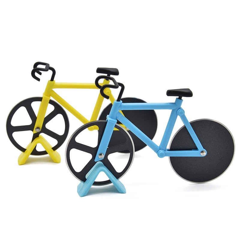 Bike pitsa lõikuri noad kastiga Mittekleepuvad kaherattalised jalgratta kujuga pitsa lõikamisnoa hoidik roostevabast terasest pitsatööriistad