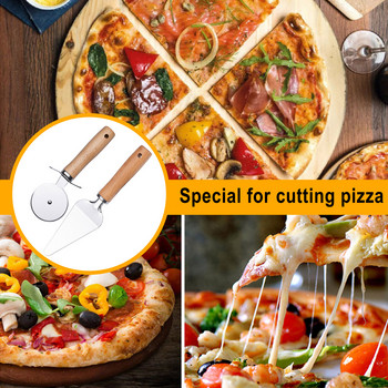 Pizza Cutter and Pizza Server Set - Επαγγελματικός τροχός κοπής πίτσας με ξύλινη λαβή, εξαιρετικά κοφτερή και ανθεκτική λεπίδα Ideal