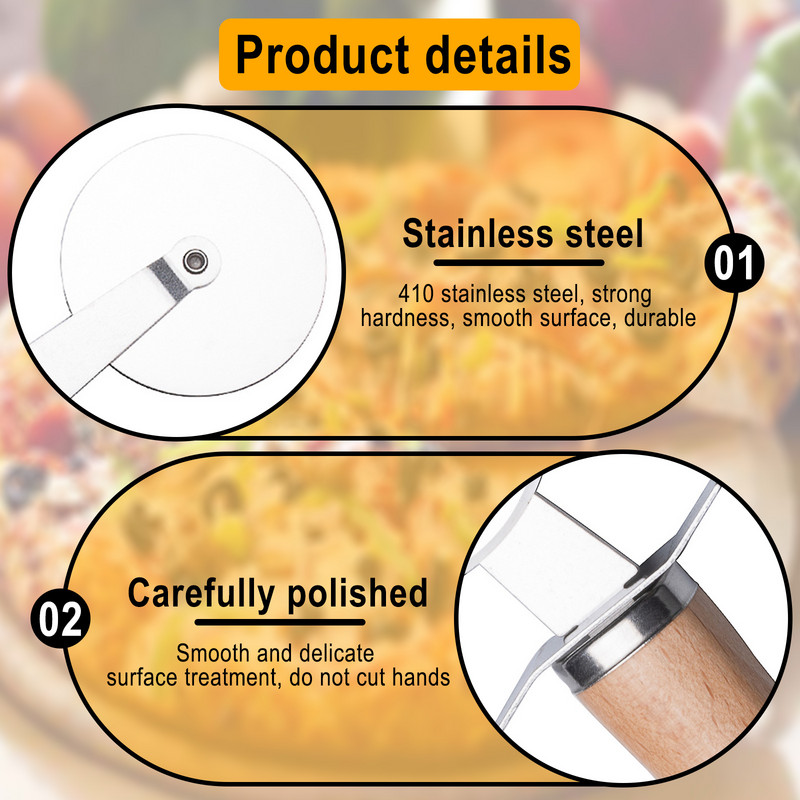 Pizza Cutter and Pizza Server Set - Επαγγελματικός τροχός κοπής πίτσας με ξύλινη λαβή, εξαιρετικά κοφτερή και ανθεκτική λεπίδα Ideal