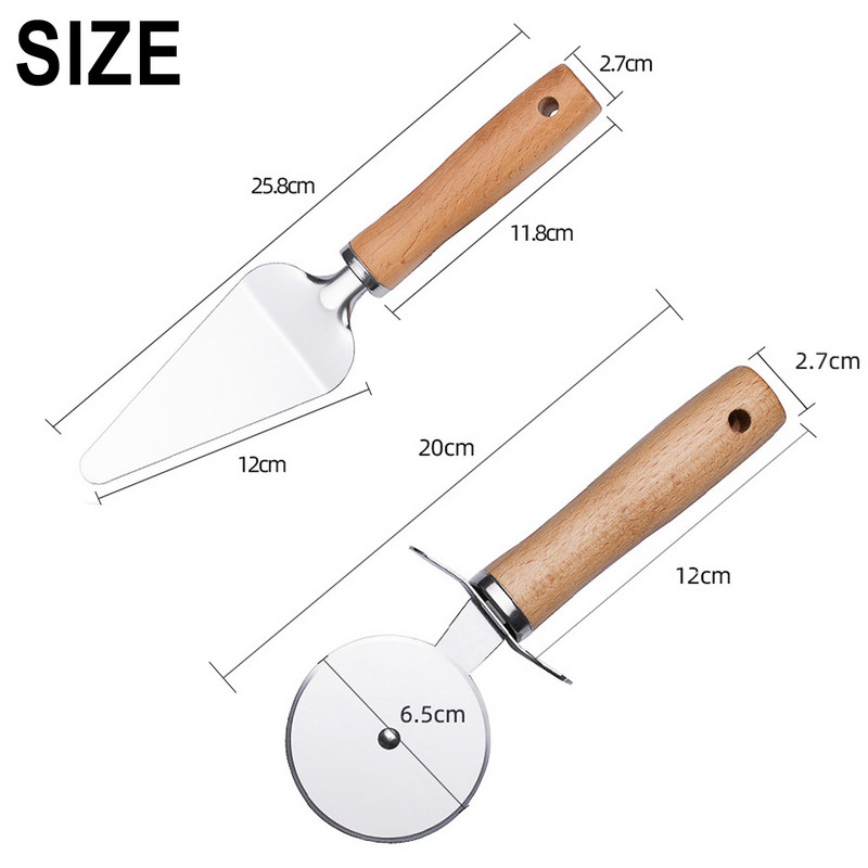 Pizza Cutter and Pizza Server Set - Επαγγελματικός τροχός κοπής πίτσας με ξύλινη λαβή, εξαιρετικά κοφτερή και ανθεκτική λεπίδα Ideal