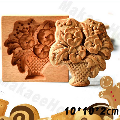 Puidust küpsisevormid Loomad Küpsiselõikur Originaalne küpsisetüüp 3D Lill Küpsis Reljeef Küpsetusvorm Press Küpsetustööriistad Jõulud