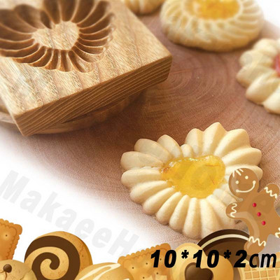 Puidust küpsisevormid Loomad Küpsiselõikur Originaalne küpsisetüüp 3D Lill Küpsis Reljeef Küpsetusvorm Press Küpsetustööriistad Jõulud