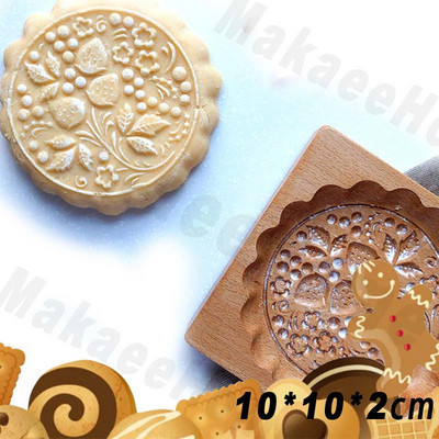 Puidust küpsisevormid Loomad Küpsiselõikur Originaalne küpsisetüüp 3D Lill Küpsis Reljeef Küpsetusvorm Press Küpsetustööriistad Jõulud