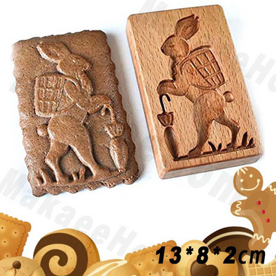 Puidust küpsisevormid Loomad Küpsiselõikur Originaalne küpsisetüüp 3D Lill Küpsis Reljeef Küpsetusvorm Press Küpsetustööriistad Jõulud