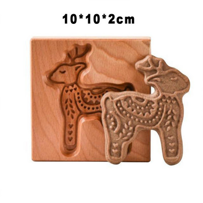 Puidust piparkoogiküpsise vorm Multifilmi loomad jõulumuster 3D reljeefne kook Küpsetusvorm Küpsisevormid Pagari vidinad
