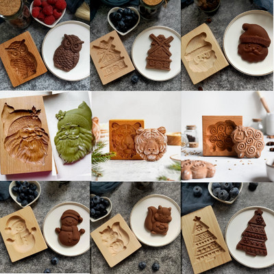Forme din lemn pentru prăjituri din turtă dulce Formă pentru prăjituri din lemn pentru tăietor de prăjituri Presă 3D pentru embosare pentru prăjituri Formă pentru copt Cutter pentru animale Gadget pentru panificație