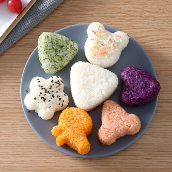 7Pcs Суши Триъгълни Животни Цветя Форма за суши Машина за оризови топки Преса за храна Японска кухненска джаджа Сандвич Нори Онигири Мухъл