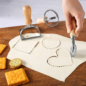 Μπισκότα φαγητού για μπισκότα φόρμας ραβιόλια με ανάγλυφο σετ σφραγίδα κοπής με τετράγωνο ρολό στρογγυλό εργαλείο ψησίματος για μπισκότα πίτσας