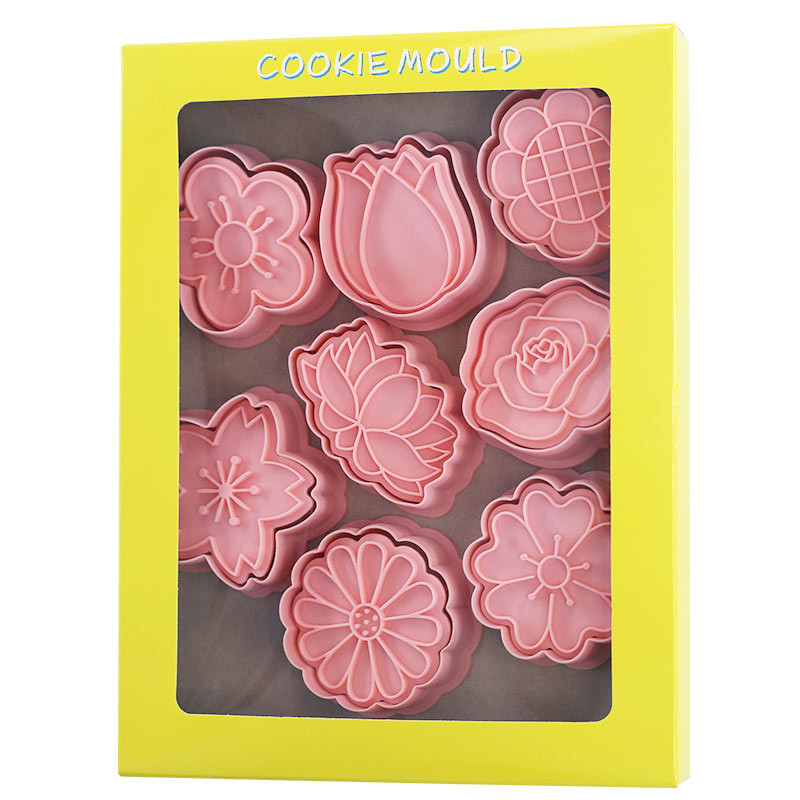 8 bucăți/set tăietori de biscuiți din plastic 3D în formă de floare de desene animate matriță presabilă pentru biscuiți ștampila pentru prăjituri de bucătărie coacere produse de patiserie