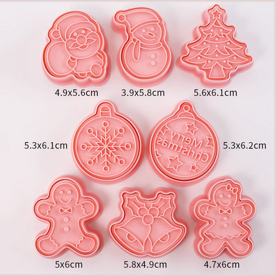 8 tk/komplekt küpsiselõikurid plastikust 3D jõuluteema Multifilm Vajutatav küpsisevorm Küpsisetempel Köök Küpsetamine Kondiitritooted