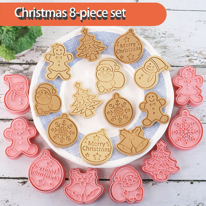 8 tk/komplekt küpsiselõikurid plastikust 3D jõuluteema Multifilm Vajutatav küpsisevorm Küpsisetempel Köök Küpsetamine Kondiitritooted