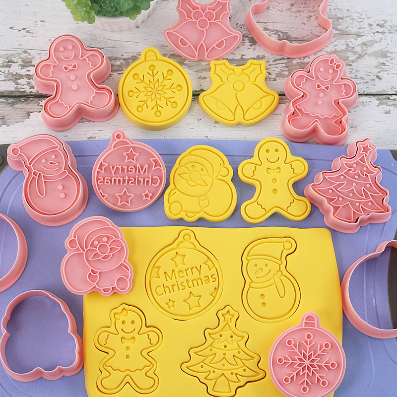 8 tk/komplekt küpsiselõikurid plastikust 3D jõuluteema Multifilm Vajutatav küpsisevorm Küpsisetempel Köök Küpsetamine Kondiitritooted