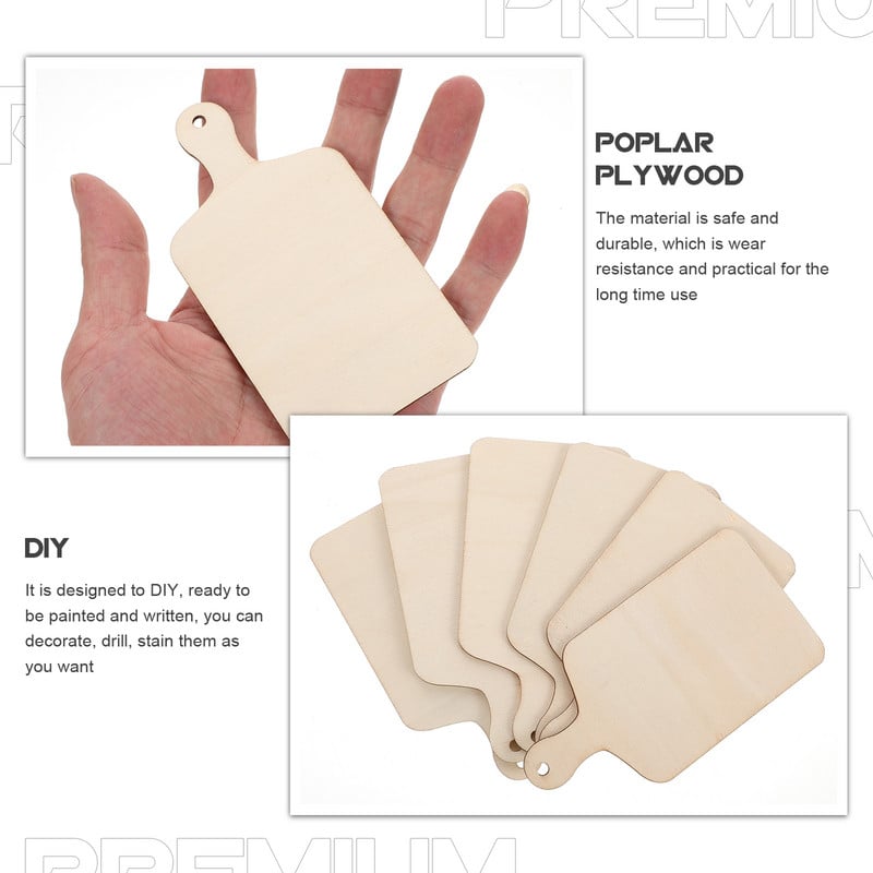 6 τμχ DIY Ξύλινη σανίδα κοπής Cupcake Toppers Pizza Peel Ξύλινες παλέτες Pizza Paddle Λεύκα κόντρα πλακέ Πίτσα τηγάνι Παιδί